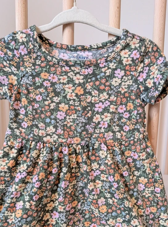 Old Navy 18M-24M - Green Floral Girls' Short Sleeve Summer Dress - Picture 2 of 3
